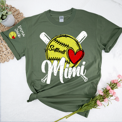 Mimi Softball Shirt with Heart Design, Personalized Family T Shirt with Custom Names