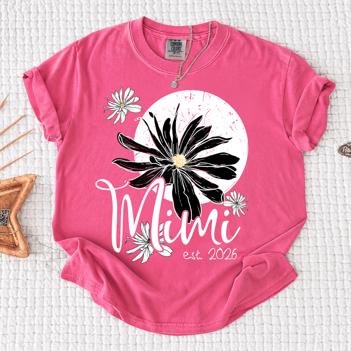 Comfort Colors® Mimi Shirt with Daisy Flower Design, Custom EST, Perfect Gift for Grandmother