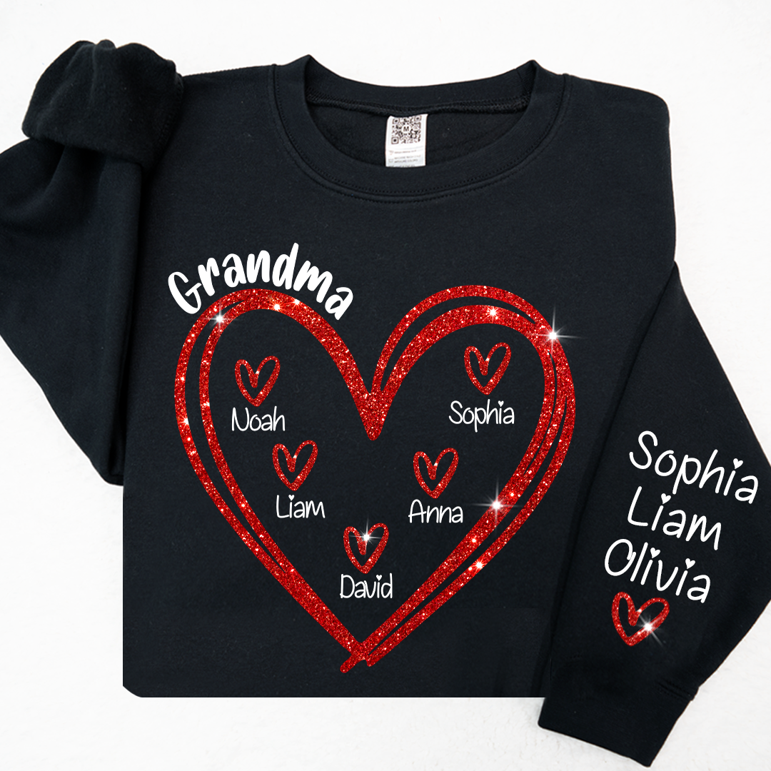 Glitter Custom Name Valentine Heart Grandma And Kids LTP01
