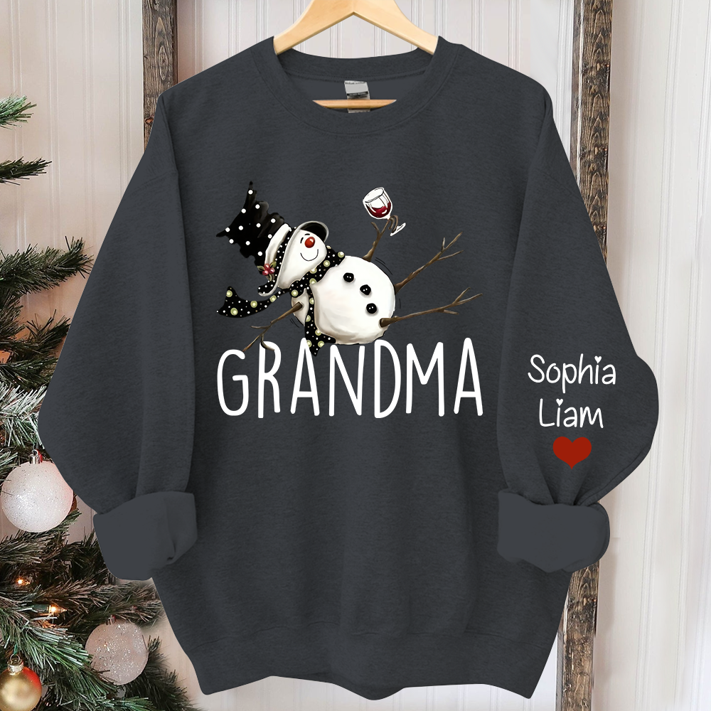 Custom Grandma Snowman And Kids Christmas Sweatshirt