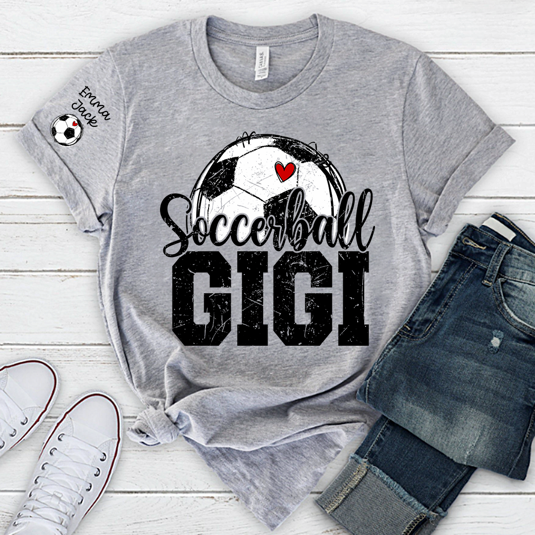Soccer Mimi Shirt with Custom Names, Soccer Ball Heart Family Tee