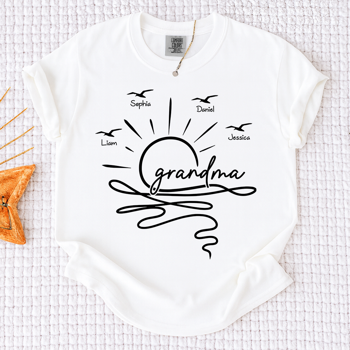 Comfort Colors Personalized Grandma Sunset Shirt, Custom Grandkids Names T Shirt, Beach Grandma Gift for Nana Mimi Gigi Women