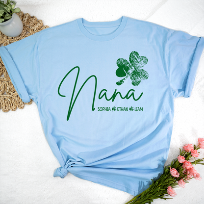 Nana Shamrock Shirt for St Patrick’s Day, Personalized Grandmalife Family Tee