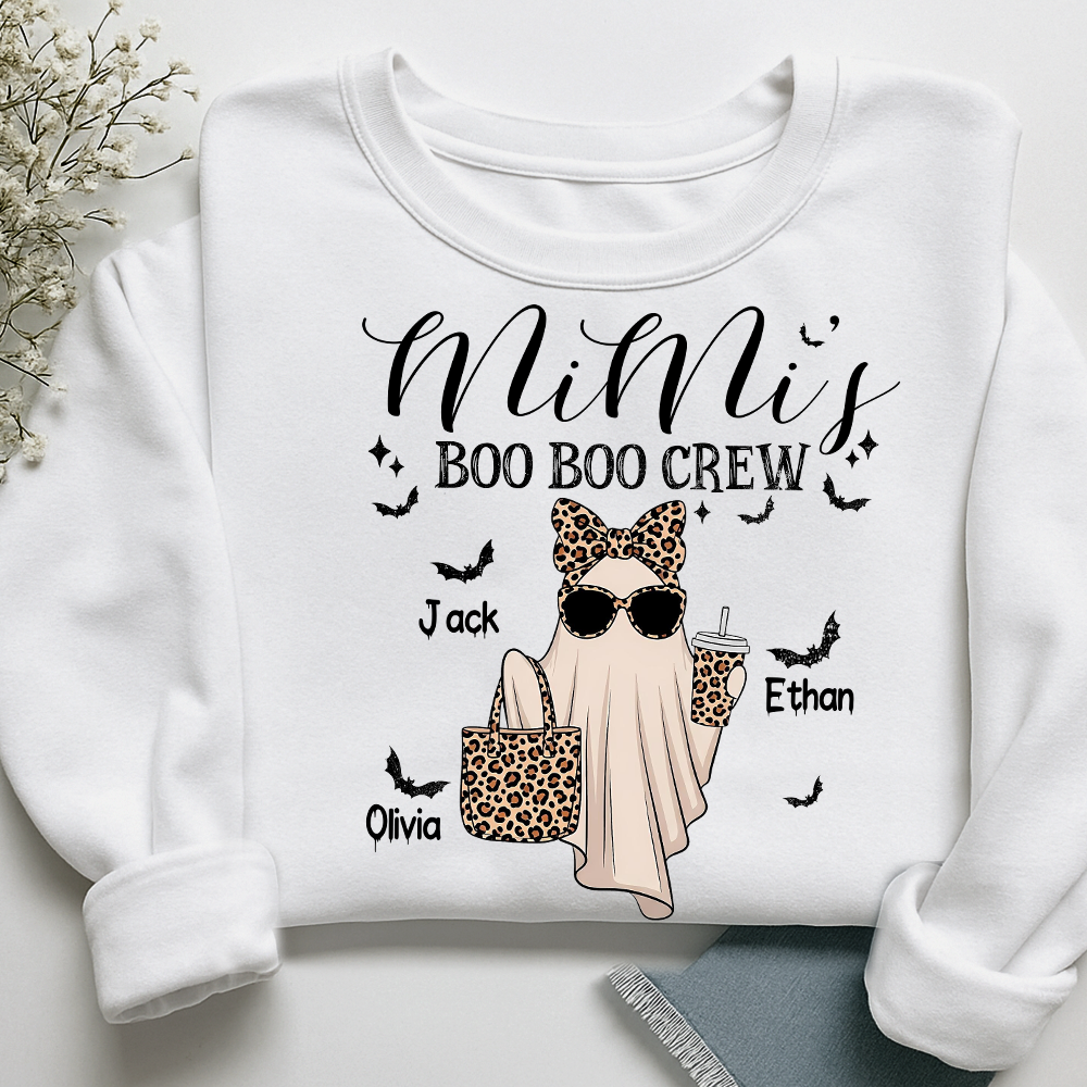 Mimi's Boo Crew Halloween Sweatshirt, Personalized Ghost Family Shirt for Grandma And Kids