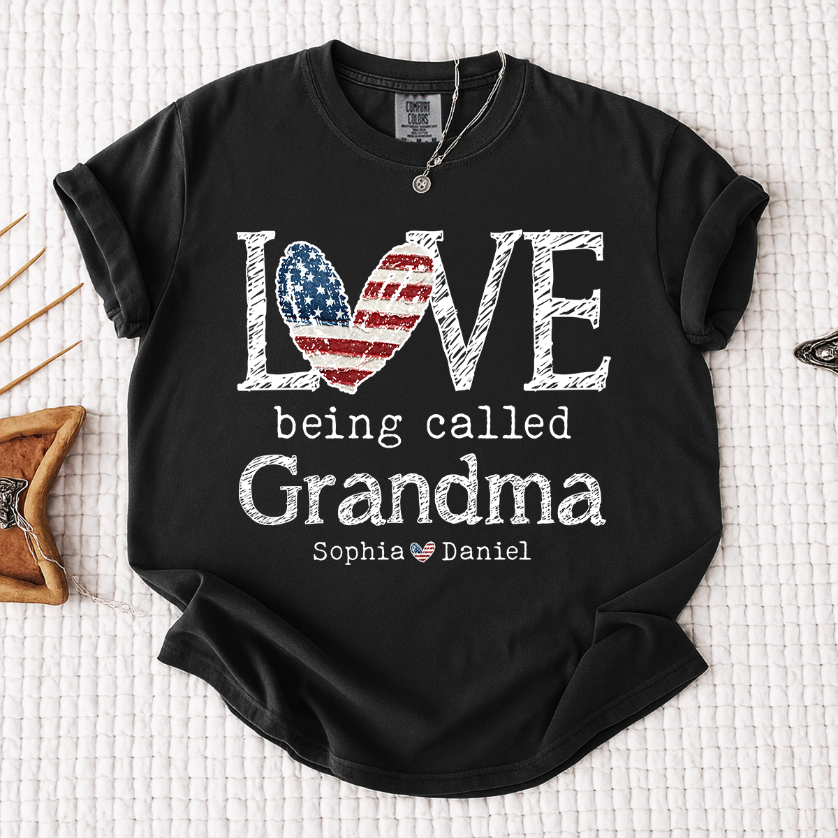 Comfort Colors LOVE Being Called Grandma T Shirt, USA Flag Heart Design with Kids  Names, Custom Grandma Shirt, Perfect Gift for Mother's Day
