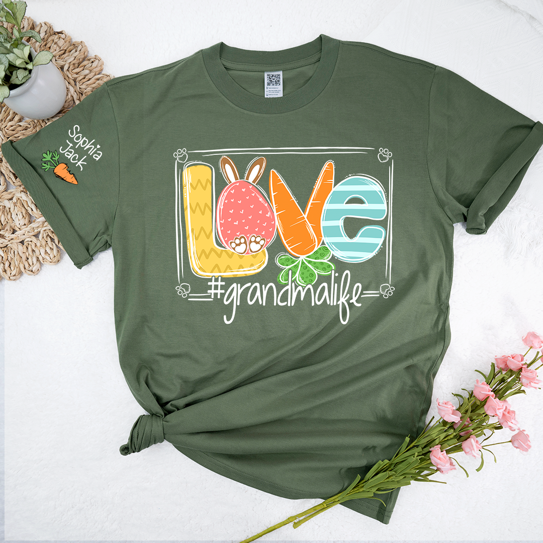 Custom Grandma Bunny Shirt, Personalized Family Names Easter Style Tee