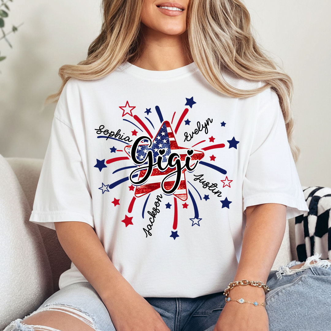 Personalized 4th Of July Grandma, Star Firework For Gift Grandma with Kid Names