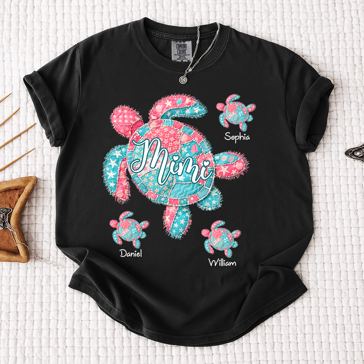 Comfort Colors Mimi Sea Turtle Shirt, Personalized Grandchildren Names T-Shirt, Coastal Grandma Beach Vacation Family Tee