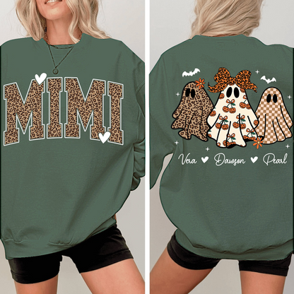 Personalized Mimi Leopard Print Halloween Sweatshirt, Gift for Grandma And Kids