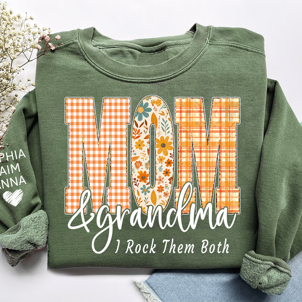 Custom Fall Mom & Grandma I Rock Them Both Sweatshirt, Gift For Grammy And Her Grandchildren