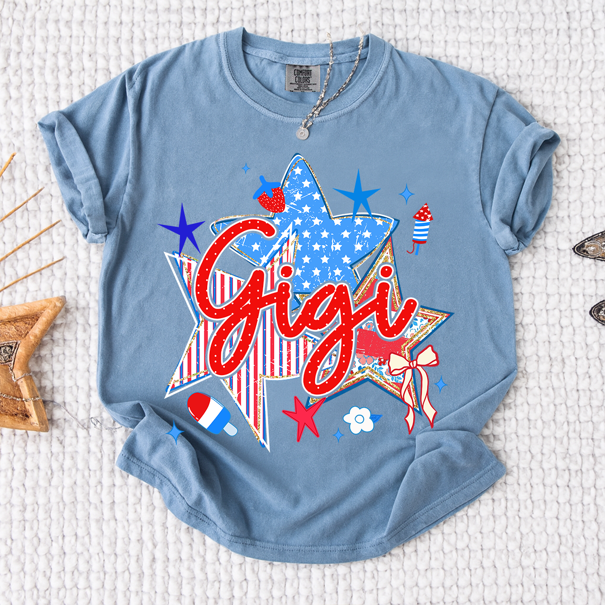 Comfort Colors® Personalized Gigi 4th of July Shirt, Patriotic Star Graphic Tee, Custom Grandma T Shirt, Independence Day Gift for Gigi