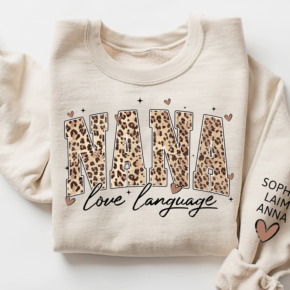 Personalized Nana And Kids Sweatshirt, Love Language Leopard Design for Valentine