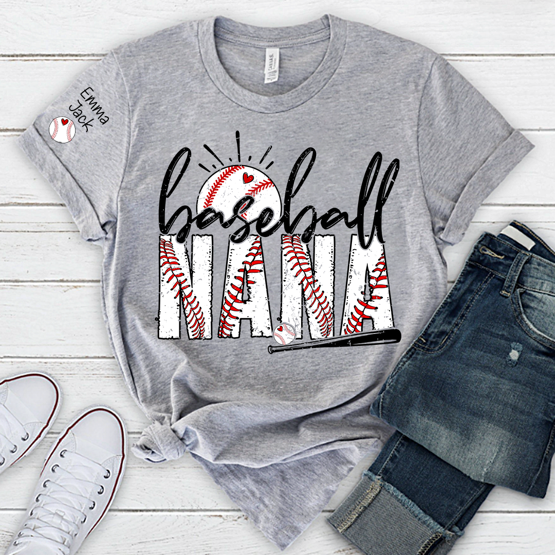 Baseball Nana Personalized T-Shirt, Varsity Style Nana Shirt for Baseball Lovers