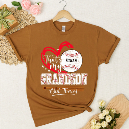 That’s My Grandson Out There Baseball Shirt, Personalized Sports Family T Shirt with Custom Name