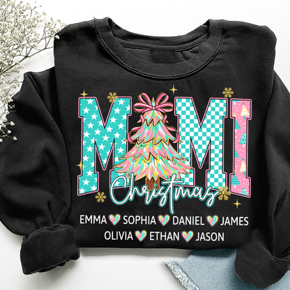 Christmas Tree Mimi Sweatshirt, Custom Family Name for Grandma And Kids