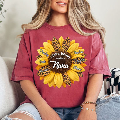 Custom Grandma Shirt, Personalized Sunflower Leopard Print Tee with Kids' Numbers, Gift for Grandma