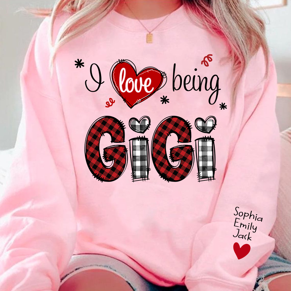 Valentine I Love Being Grandma Sweatshirt, Heart Patchwork Gift For Grandma And Kids