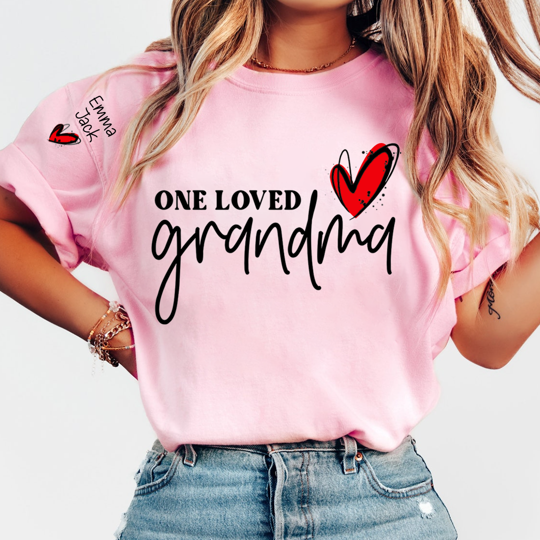One Loved Grandma T-Shirt, Personalized Grandma T-Shirt with Heart Design and Custom Name
