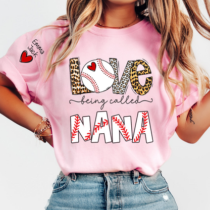Love Being Called Nana Shirt, Personalized Baseball Design T-Shirt for Nana with Custom Names