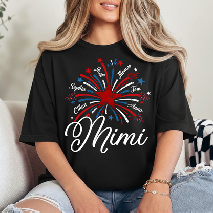 Mimi USA Fireworks Shirt, Custom Family Names for 4th of July or Independence Day Celebration