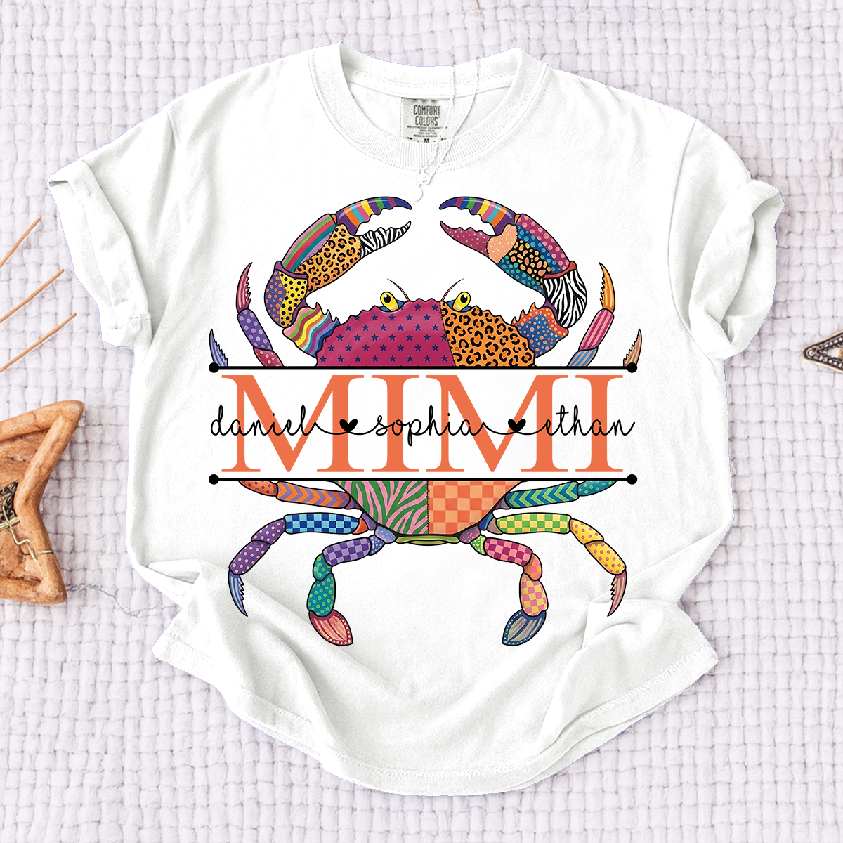 Comfort Colors® Personalized Mimi Crab T-Shirt for Women Colorful Summer Graphic Tee
