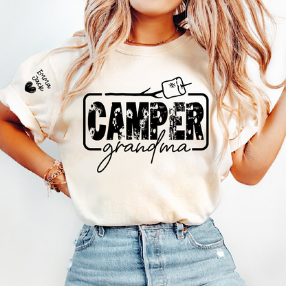 Camper Grandma Shirt, Funny Camping Grandma Tee, Personalized Grandkids Names Sleeve Shirt, RV Camper Gift for Grandma