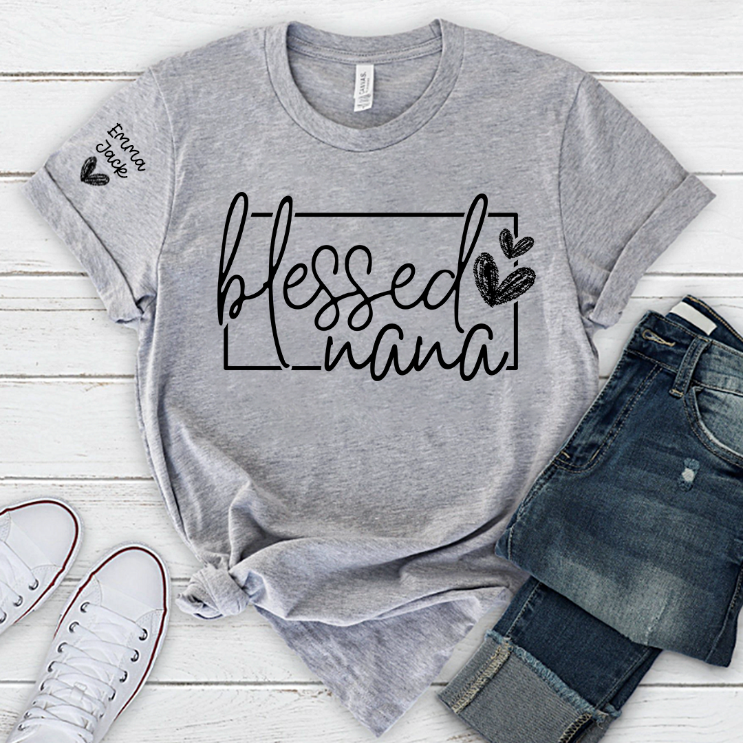 Blessed Grandma Shirt, Custom Grandkids Names, Heart Design T-Shirt, Perfect Gift for Grandma