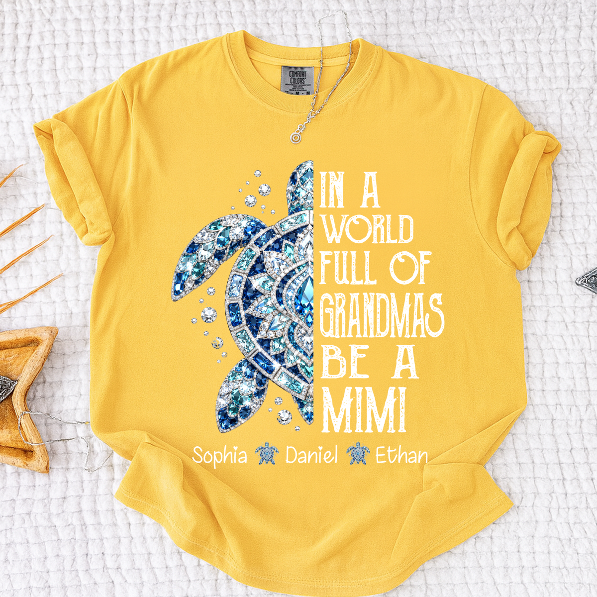 Comfort Colors® Personalized Mimi Sea Turtle Shirt, In A World Full Of Grandmas Be A Mimi Tee, Custom Grandkids Names T Shirt, Coastal Grandma Gift