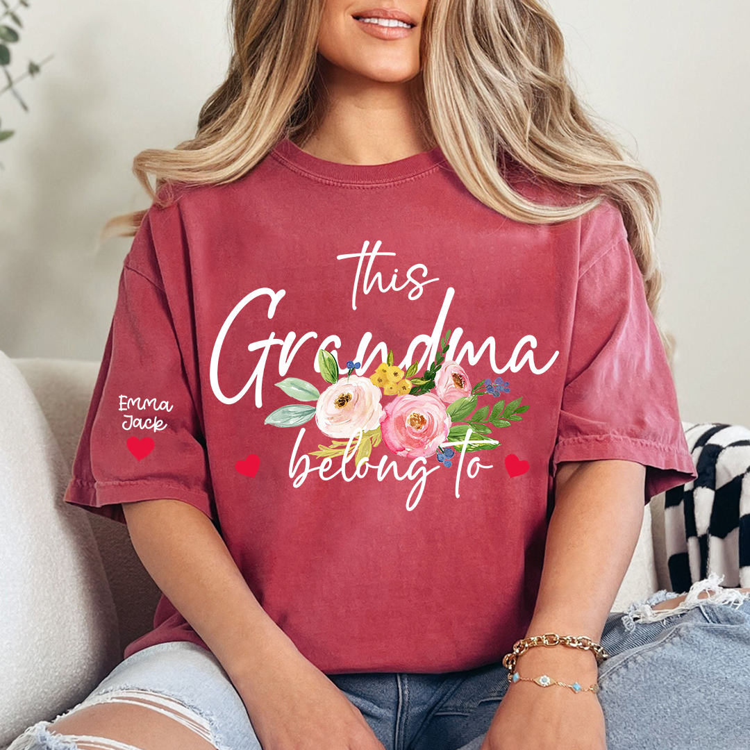 This Grandma Belongs to Shirt, Personalized Grandma T-Shirt with Custom Kids Names and Floral Design