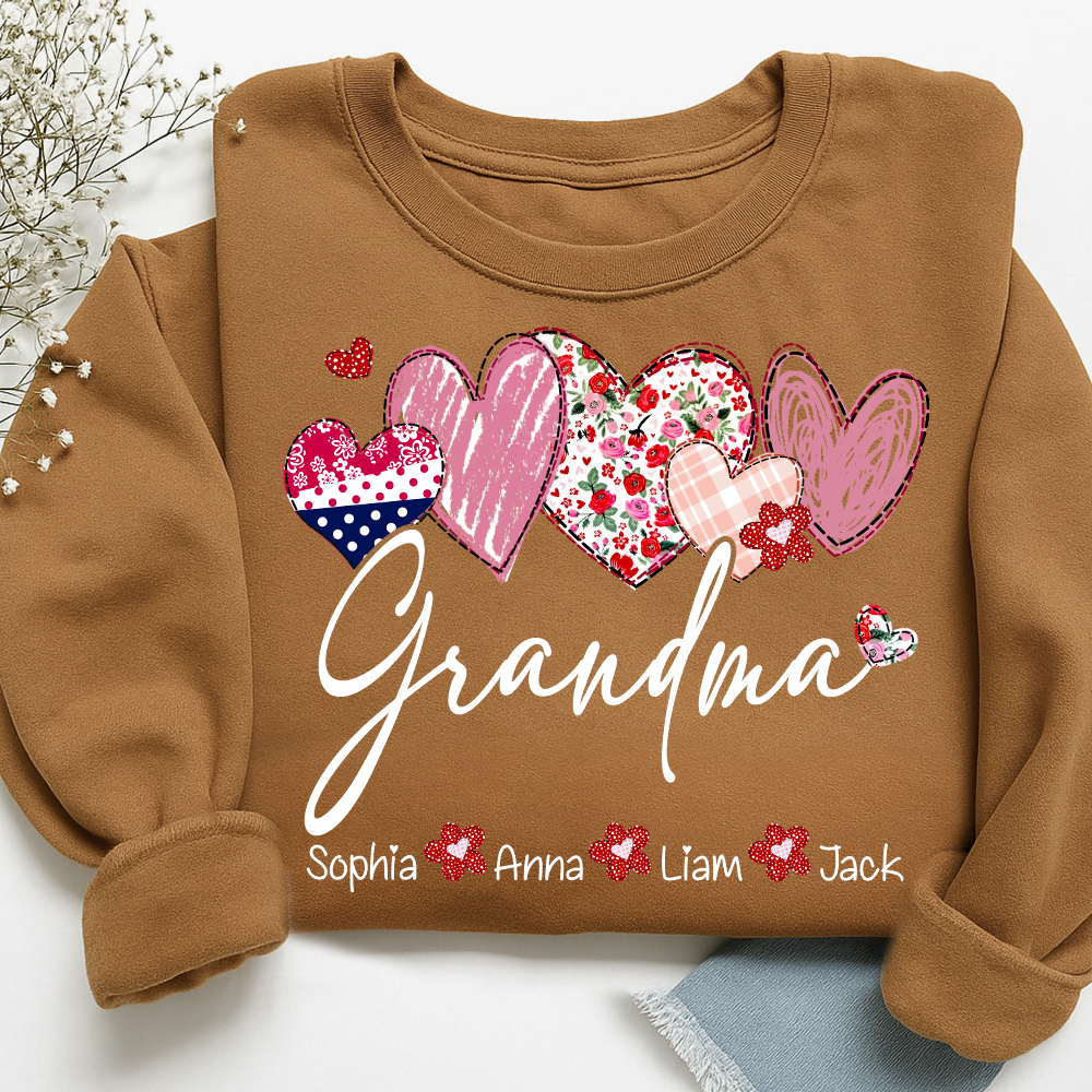 Custom Grandma Pullover, Heart Graphic Sweatshirt for Grandma And Kids