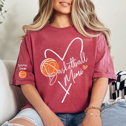 Personalized Mimi Heart Basketball T Shirt, Custom Names with Basketball and Heart Design, Give Family