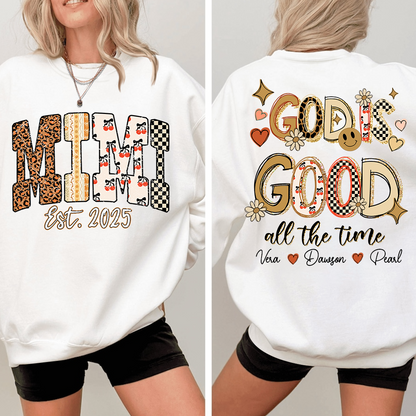 Christian Mimi Sweatshirt, Personalized Grandma and Grandkids Names, God Is Good Design