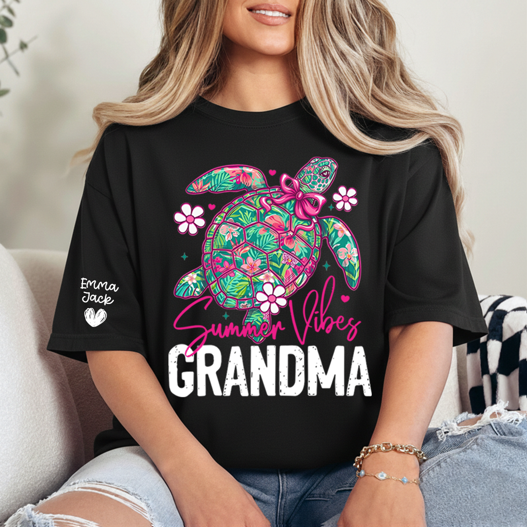 Grandma Summer Vibes T Shirt, Cute Sea Turtle Graphic Tee, Coastal Beach Grandma Shirt, Summer Vacation Gift for Women
