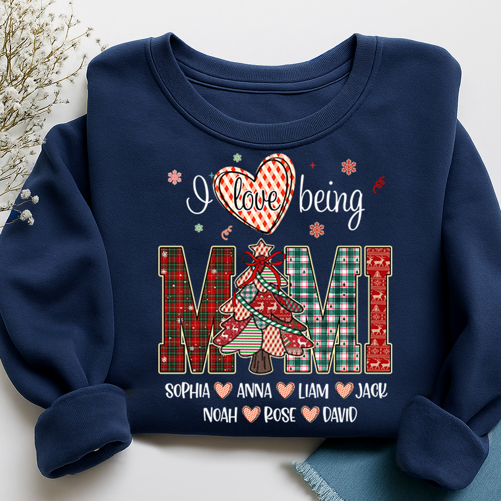 Personalized I Love Being Mimi Christmas Sweatshirt, Customized Gifts for Grandma and Grandchild