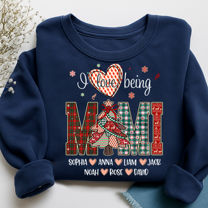 Personalized I Love Being Mimi Christmas Sweatshirt, Customized Gifts for Grandma and Grandchild