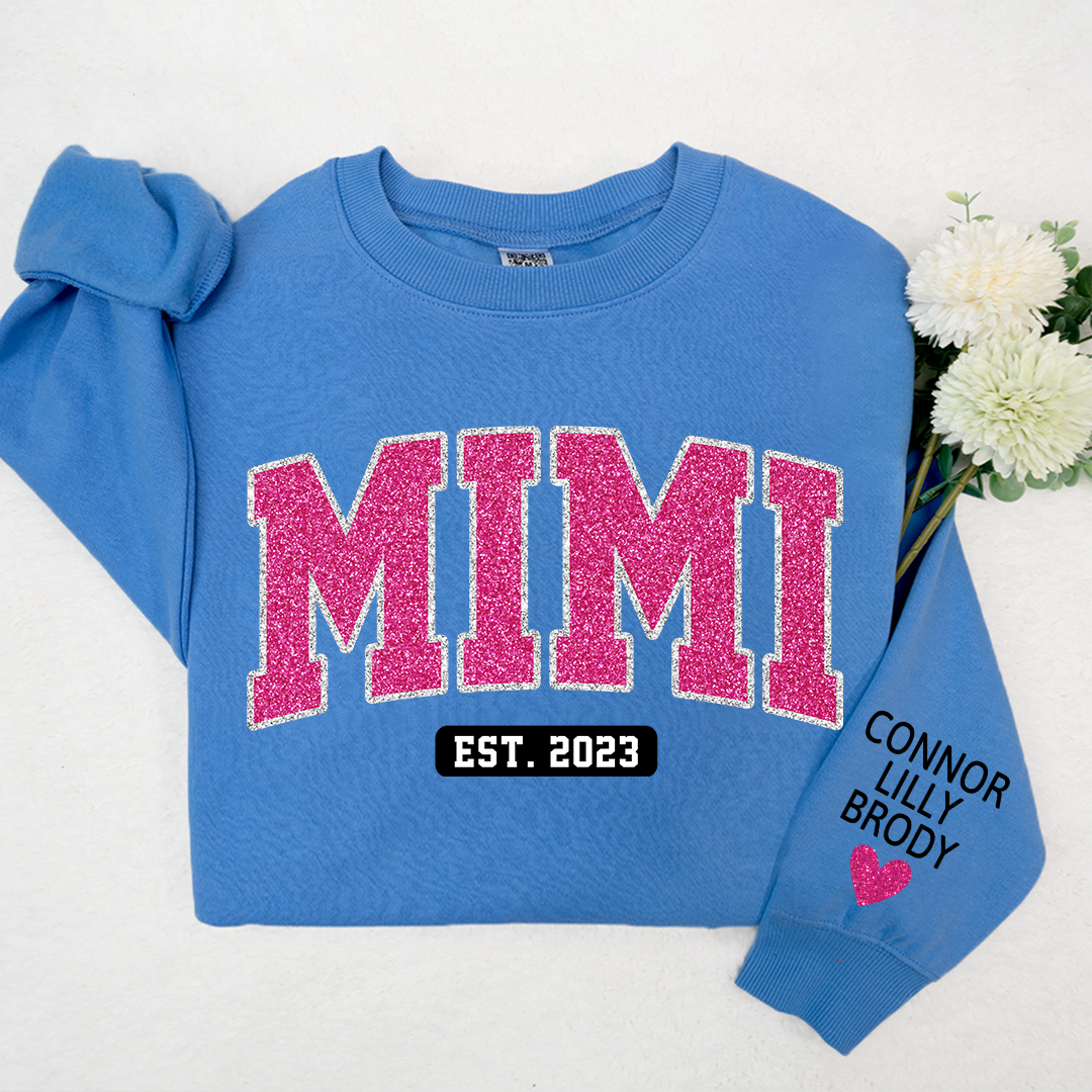 Mimi Pink Glitter Sweatshirt, Custom Mimi And Kids, Grandma Gift TH Sweatshirt