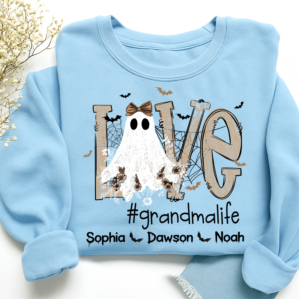 Love Grandma Life Halloween Sweatshirt, Custom Gifts for Grandma and Grandchild