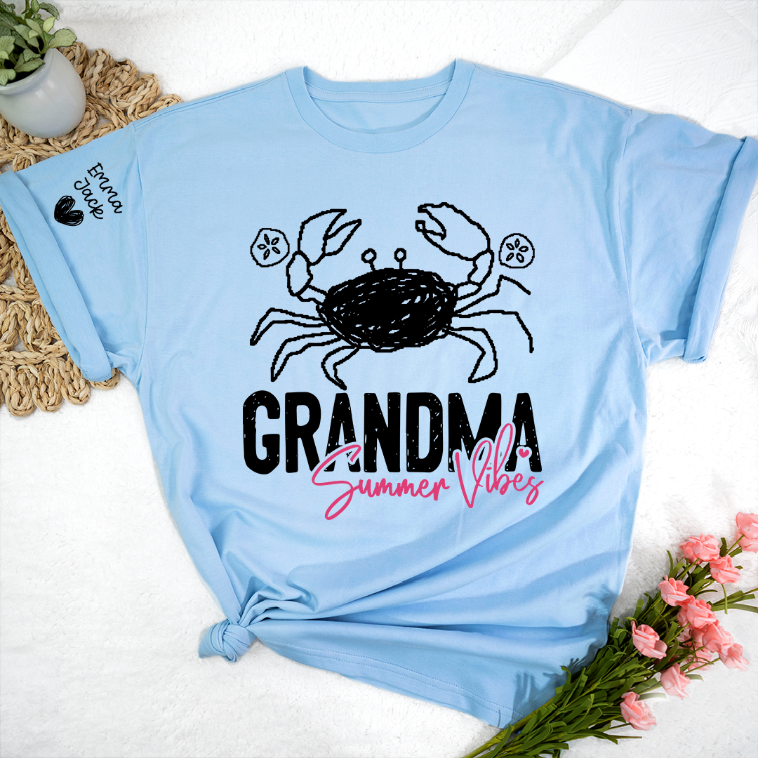Funny Grandma Beach Shirt, Summer Vibes Crab Graphic Tee, Coastal Grandma Apparel