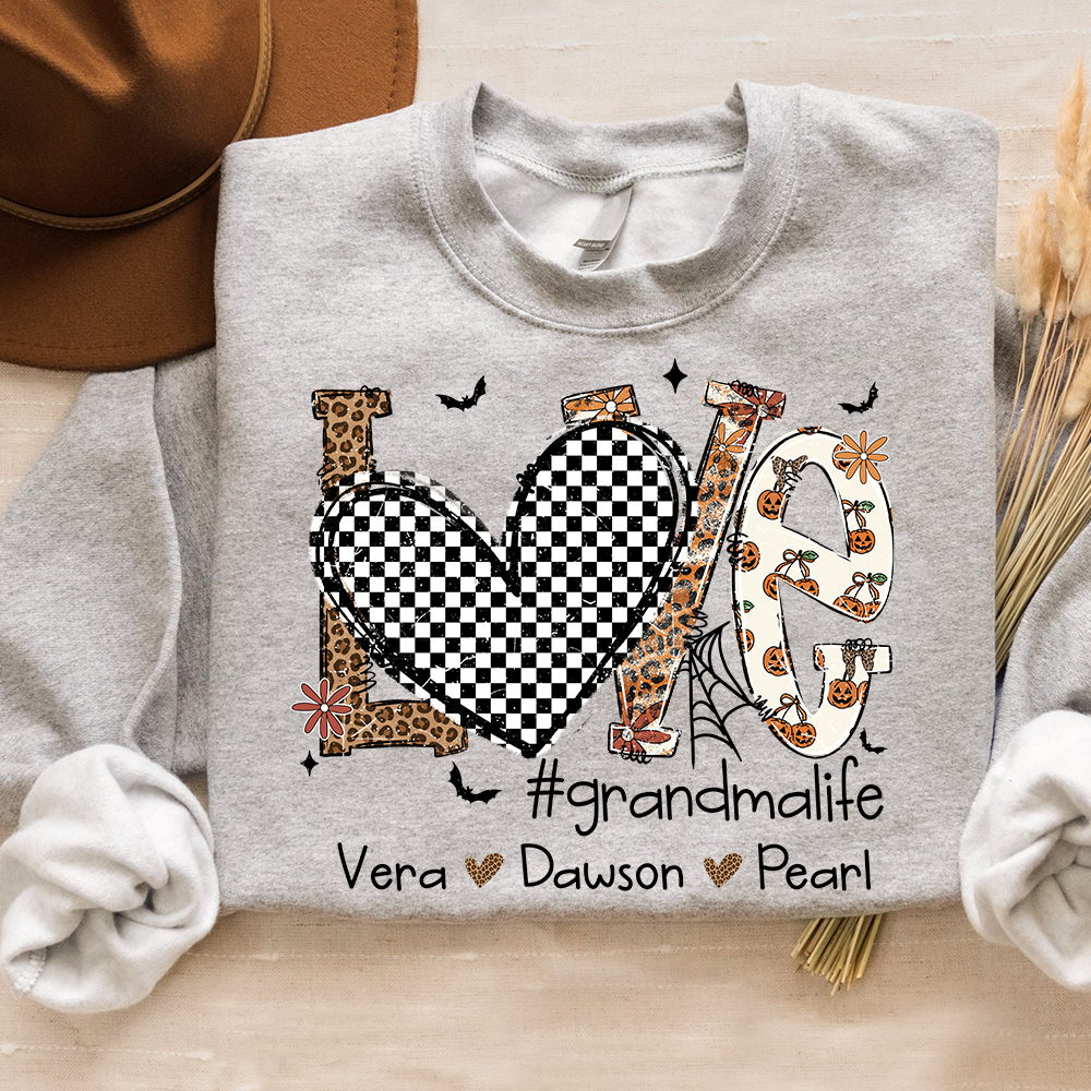 Custom Love Family Sweatshirt, Grandma Halloween Shirt with Kids Names