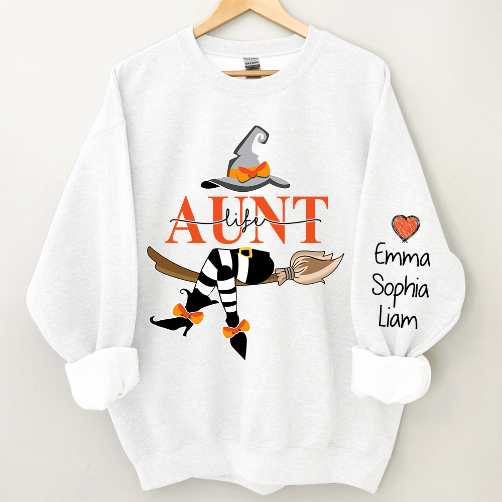 Aunt Life Witch Sweatshirt, Custom Aunt & Kids Halloween, Gift For Aunt TH Sweatshirt
