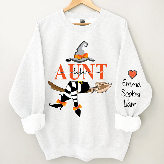 Aunt Life Witch Sweatshirt, Custom Aunt & Kids Halloween, Gift For Aunt TH Sweatshirt