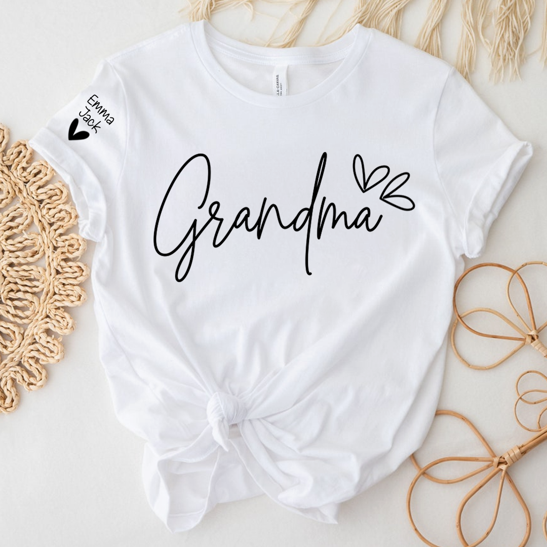 Personalized Heart T-shirt For Grandma, Custom Name Gift For Grandma And Grandchildren