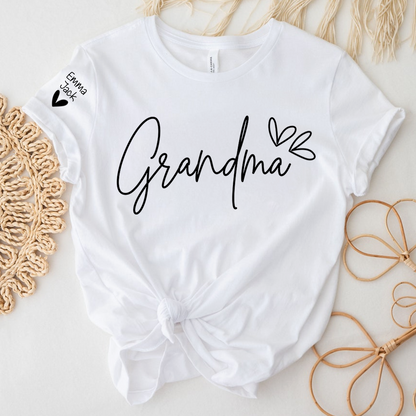 Personalized Heart T-shirt For Grandma, Custom Name Gift For Grandma And Grandchildren
