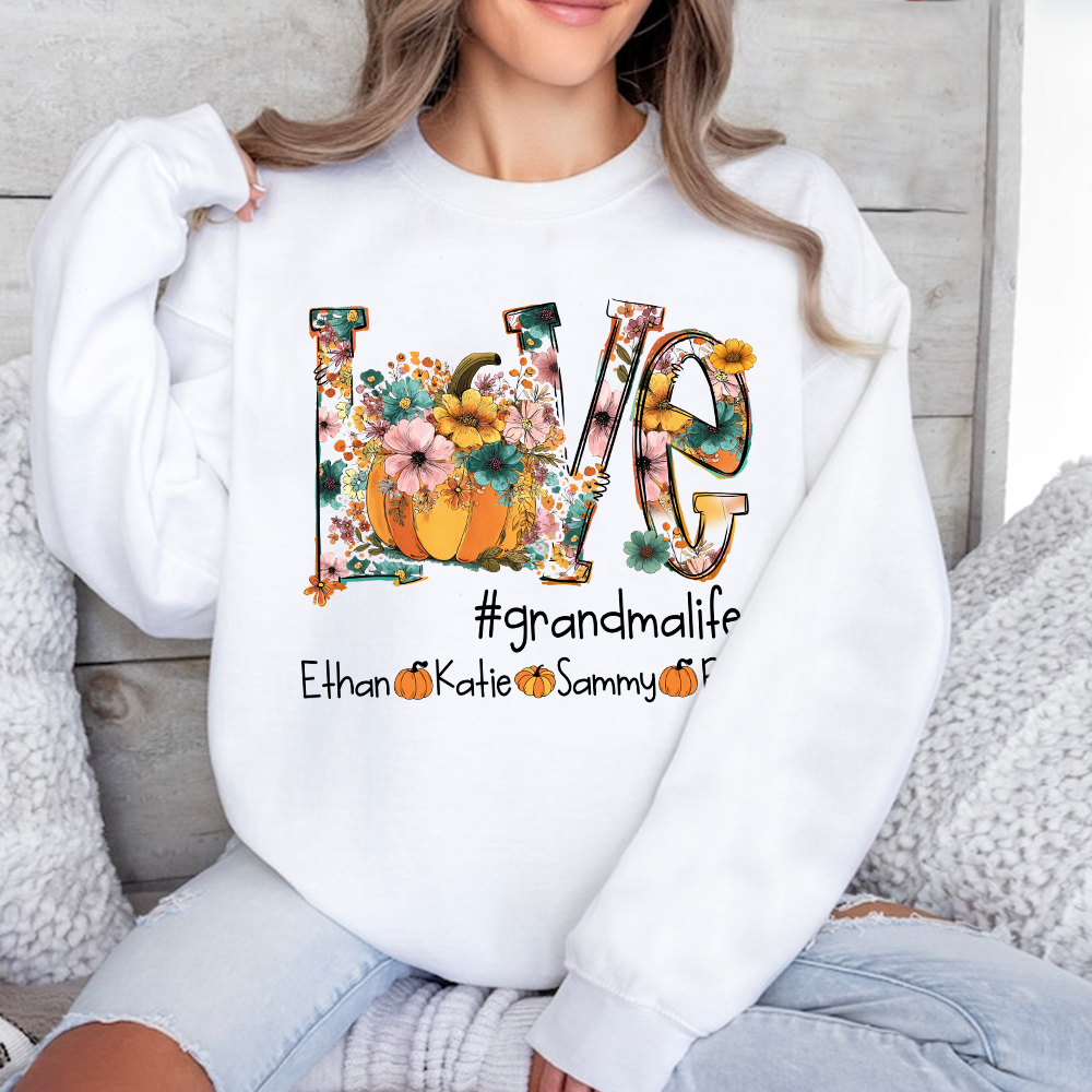 Custom Autumn Pumkin Sweatshirt, Personalized for Grandma and Her Grandkids
