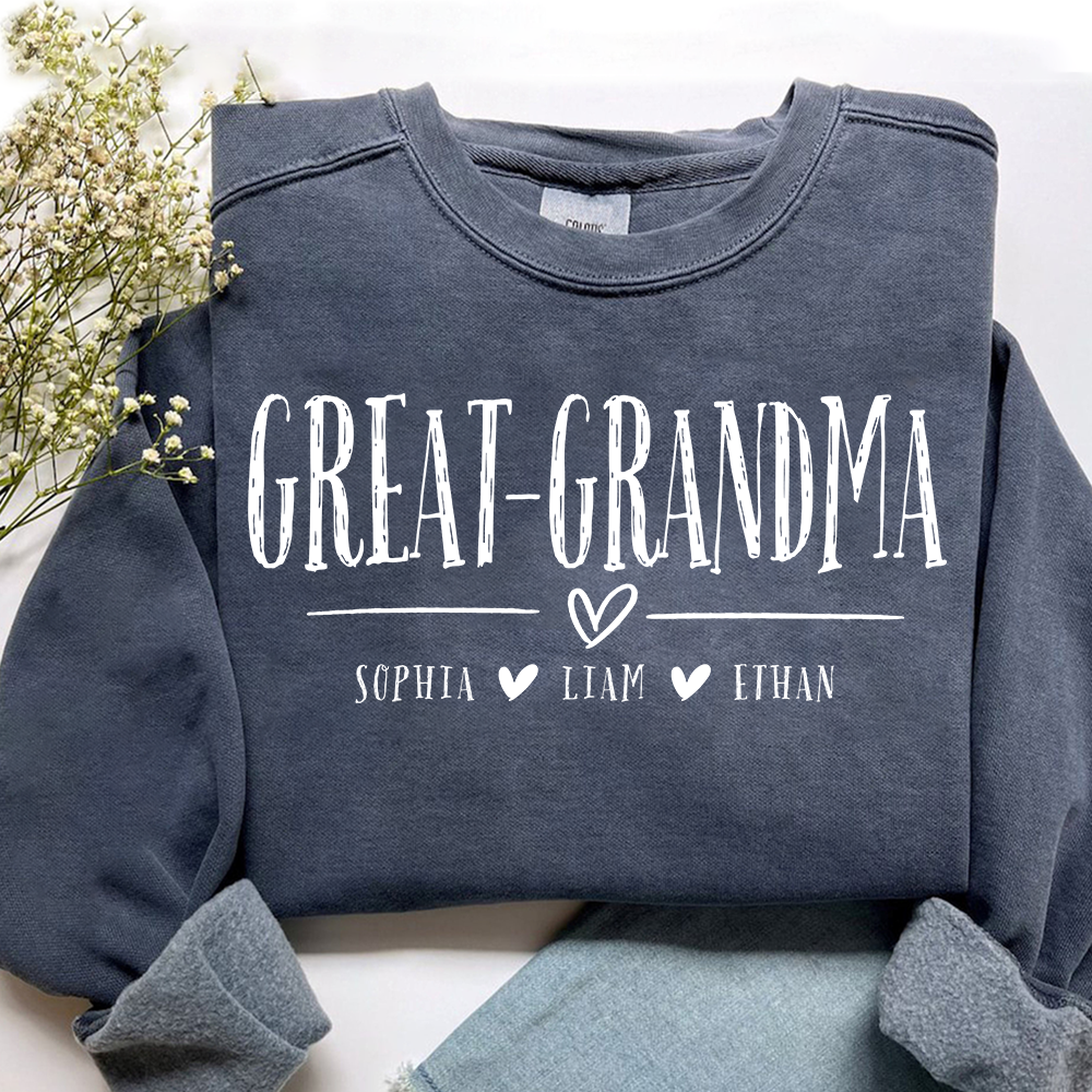 Personalized Great-Grandma Heart Sweatshirt, Customized Gifts for Grandma and Kids