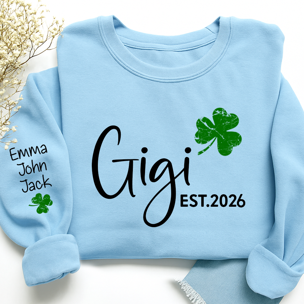 Gigi Shamrock Sweatshirt For St Patrick’s Day, Cute Green Family Sweatshirt For Grandma With The Names