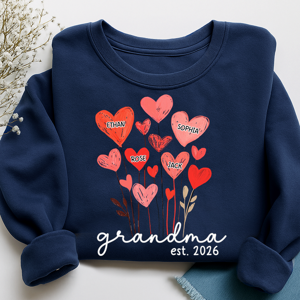 Personalized Grandma Sweatshirt, custom Heart For Gift Grandma And Kids