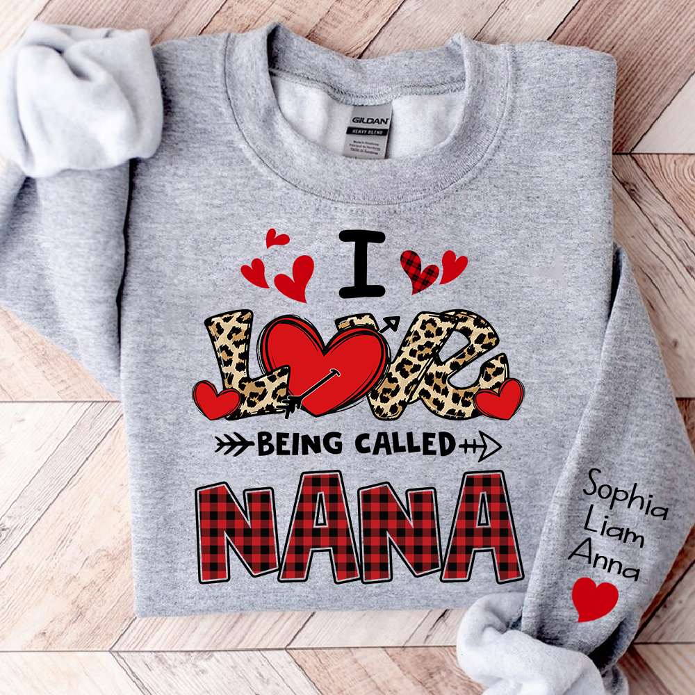 Personalized printed sweatshirt I Love Being Called Nana, Leopard Print heart, A Valentine's Day Gift For Grandmother And Grandchildren