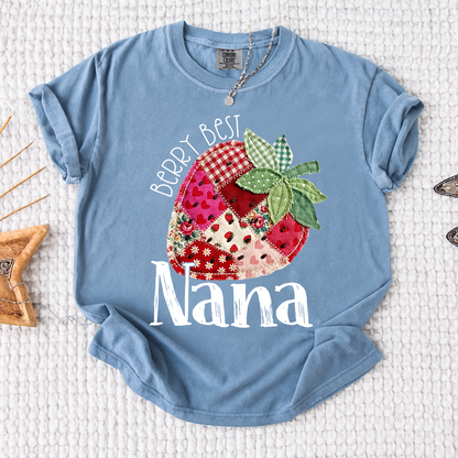 Comfort Colors® Berry Best Nana Shirt, Cute Strawberry Patchwork Design for Grandmother Gift