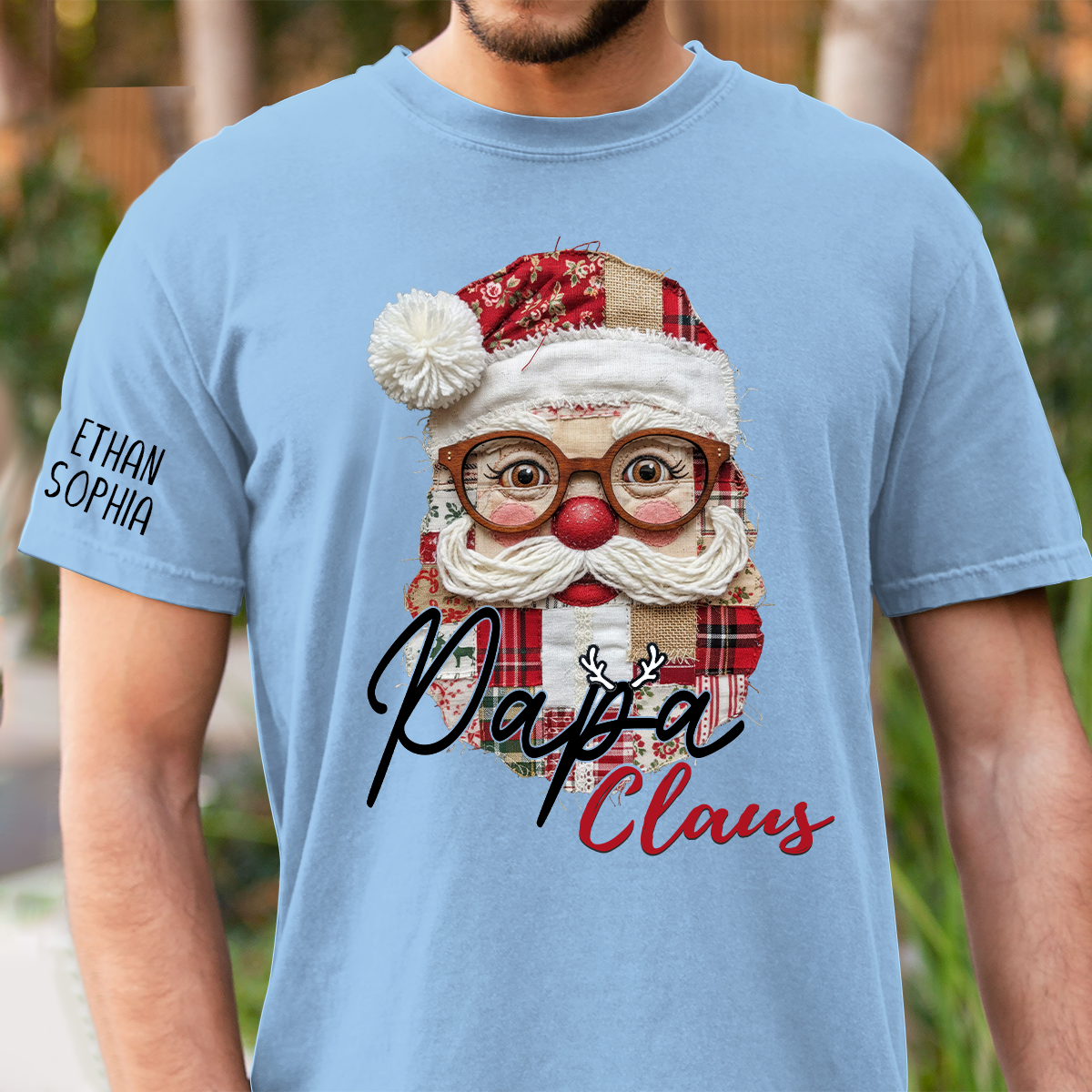 Merry Christmas Santa Patchwork Custom Name Gift for Papa And Kids